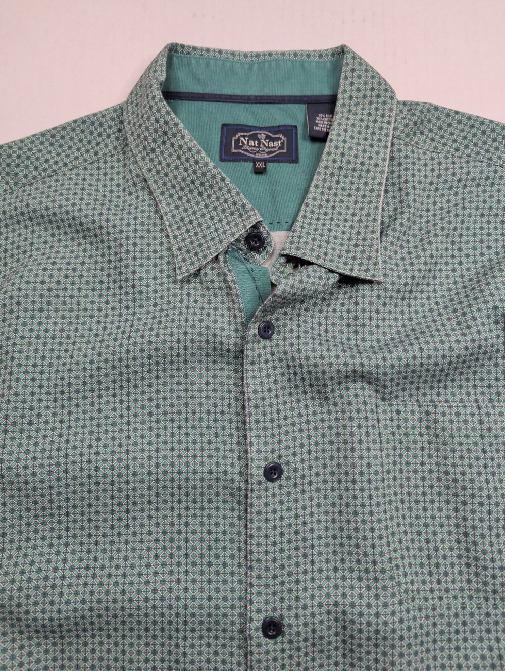 Nat Nast Luxury Originals Silk Blnd Short Sleve XXL Button Up Green Blue Diamond